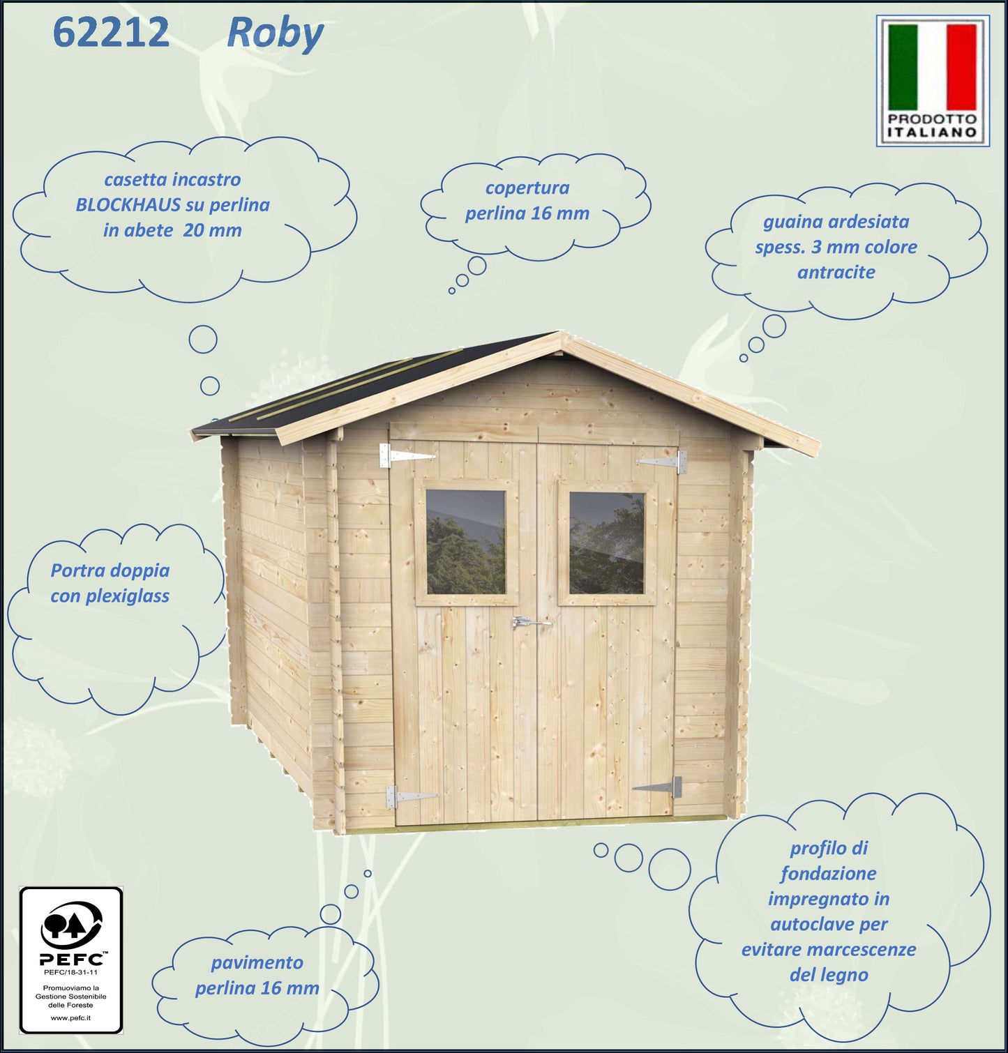 Casetta in Legno Roby 198x198 cm – Kit Montaggio Incluso