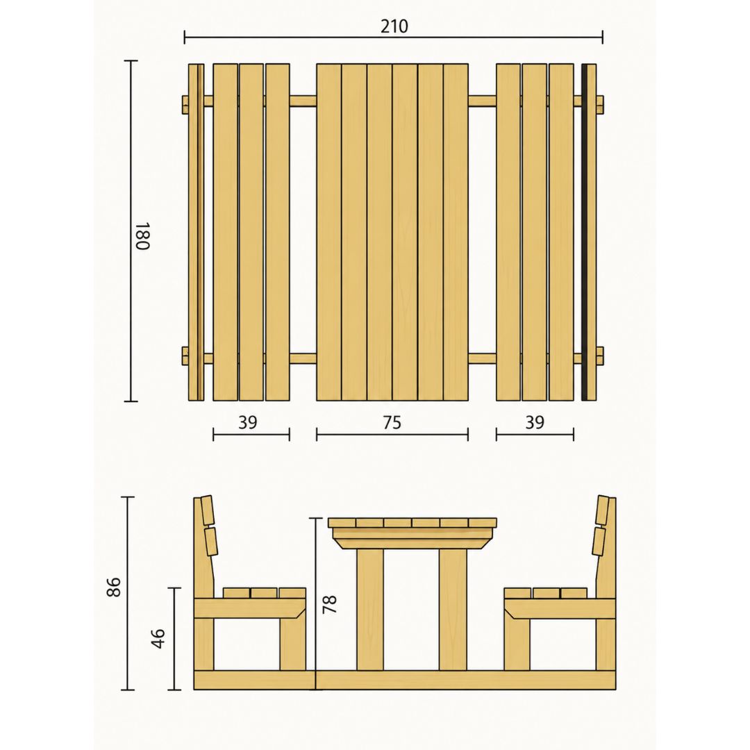 Set Camping Tavolo e Panche 210x180 - Kit Montaggio Incluso
