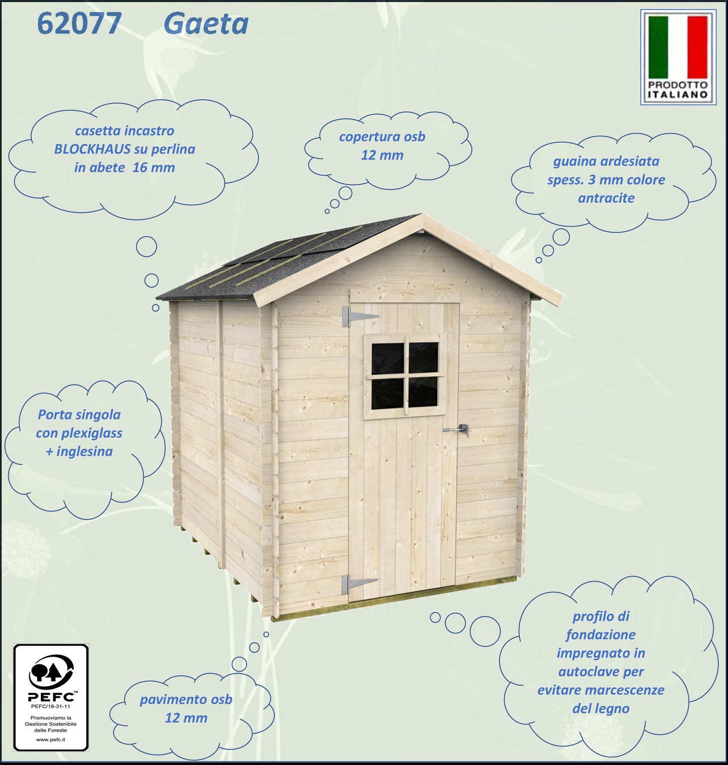 Casetta in legno Gaeta 178x218 – Kit Montaggio Incluso