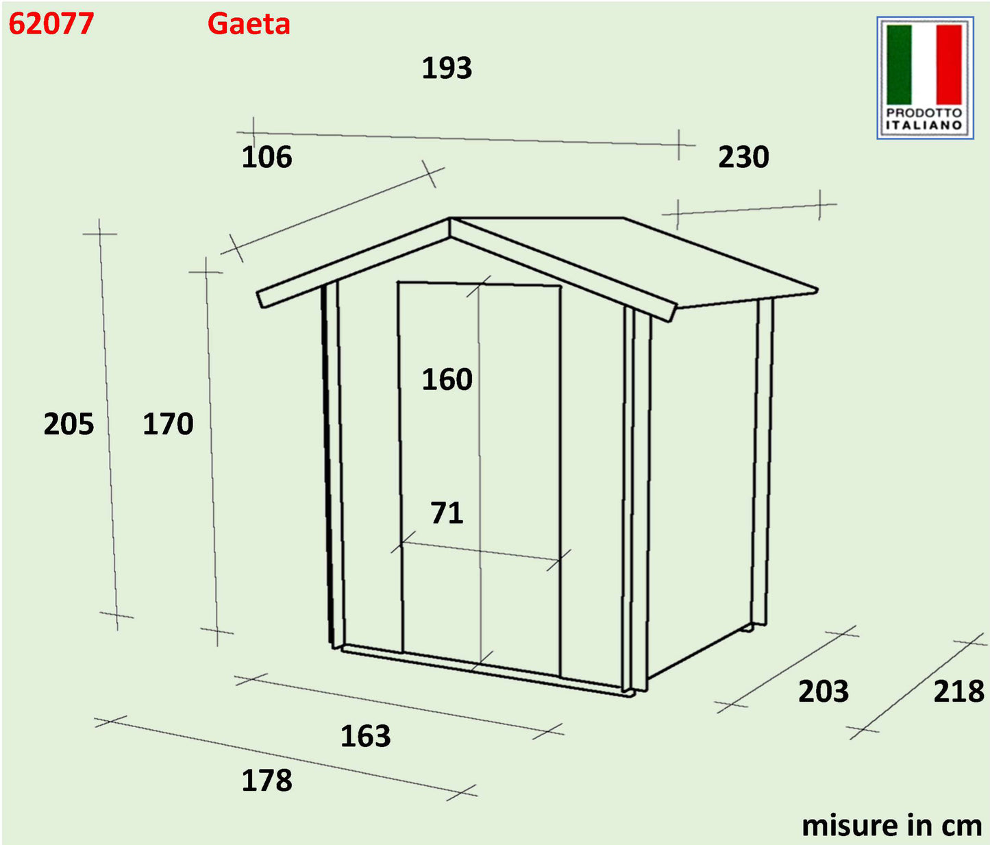 Casetta in legno Gaeta 178x218 – Kit Montaggio Incluso