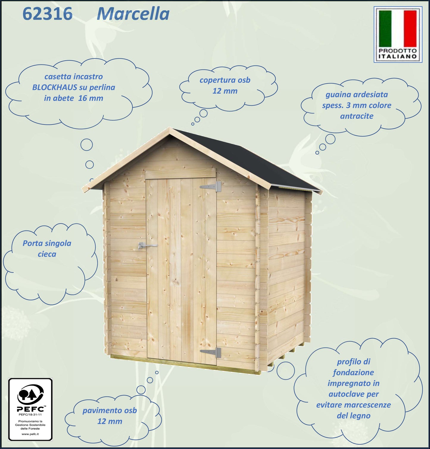 Casetta in legno Marcella 146x130 cm – Kit Montaggio Incluso