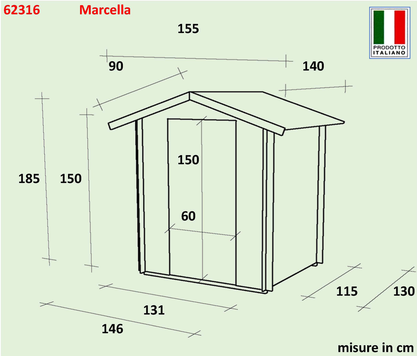 Casetta in legno Marcella 146x130 cm – Kit Montaggio Incluso