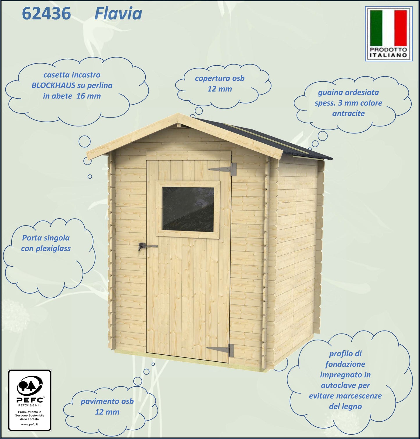 Casetta in legno Flavia 146x130 cm – Kit Montaggio Incluso