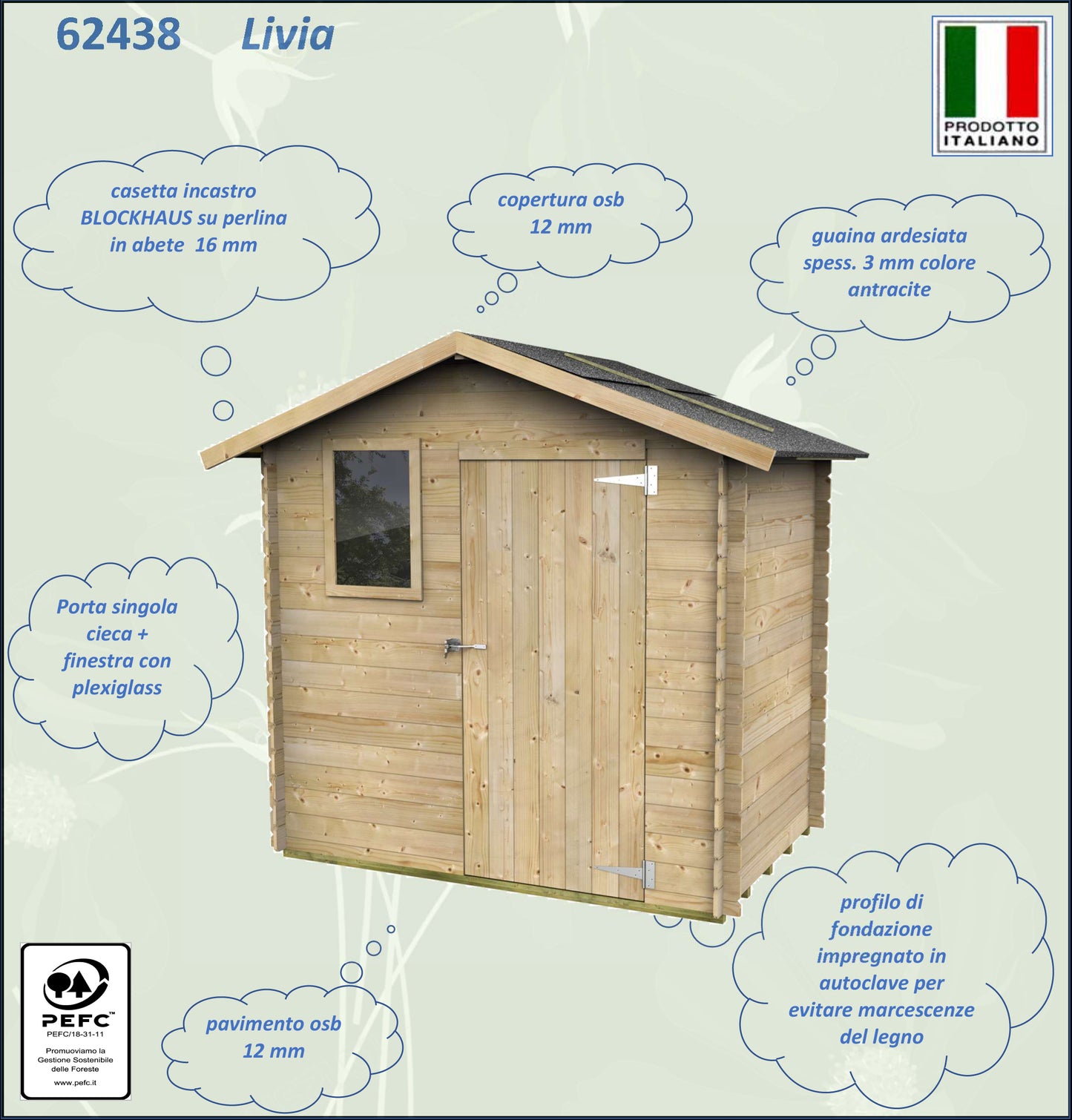 Casetta in legno Livia 198x130 cm – Kit Montaggio Incluso