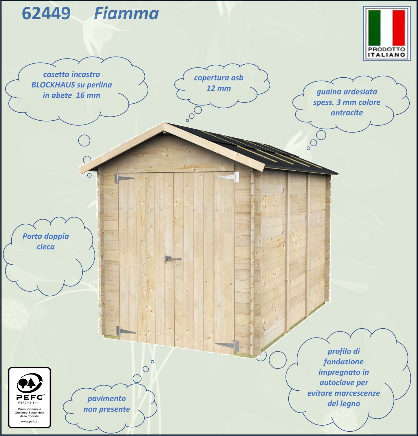 Casetta in legno Fiamma 178x273 cm – Kit Montaggio Incluso