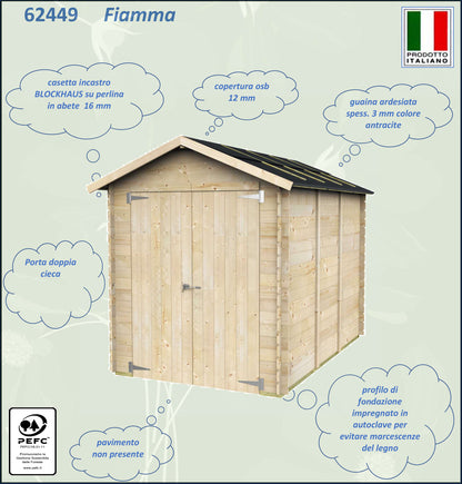 Casetta in legno Fiamma 178x273 cm – Kit Montaggio Incluso