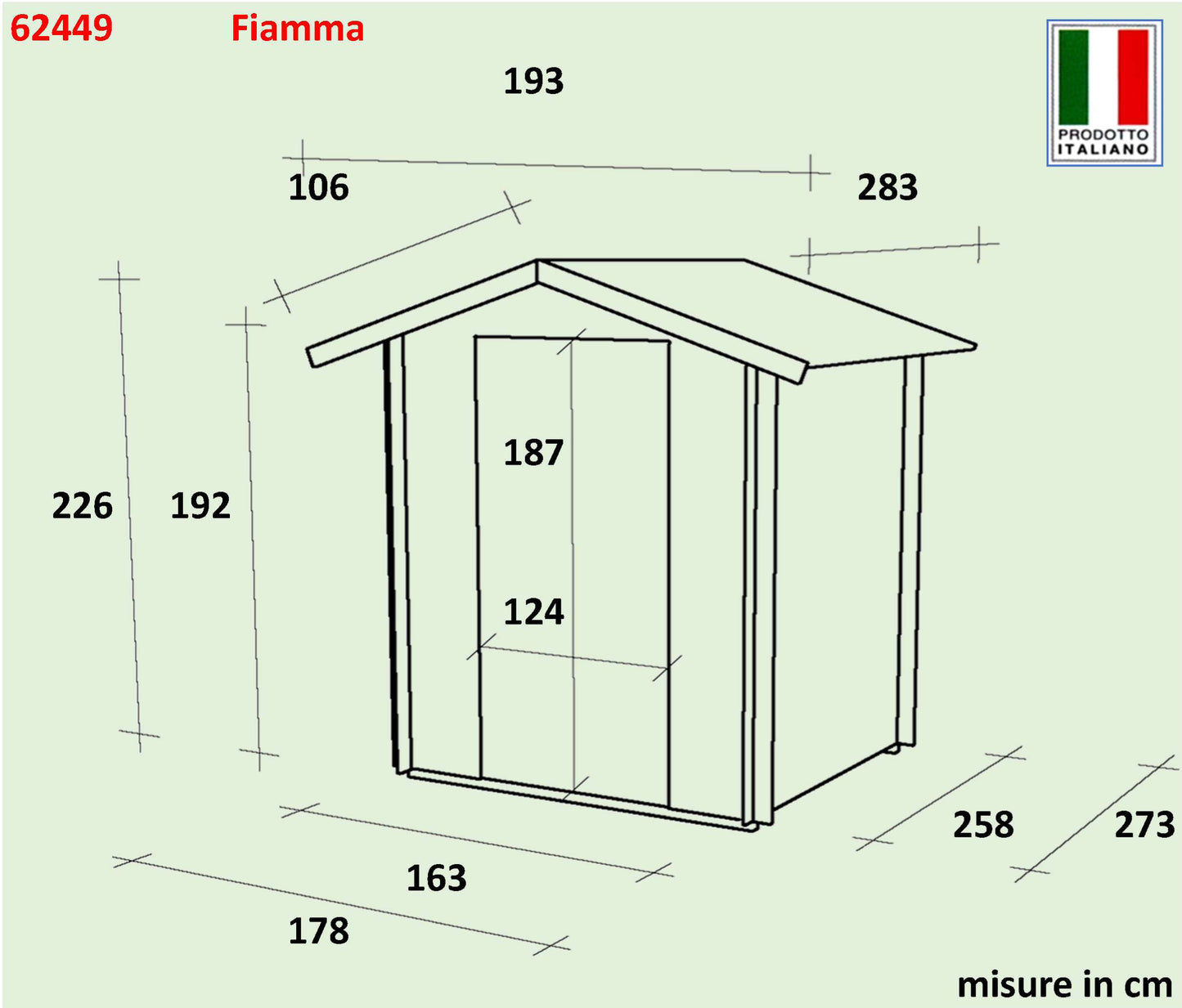 Casetta in legno Fiamma 178x273 cm – Kit Montaggio Incluso