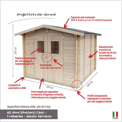 Casetta in legno Iris 249x249 cm – Kit Montaggio Incluso