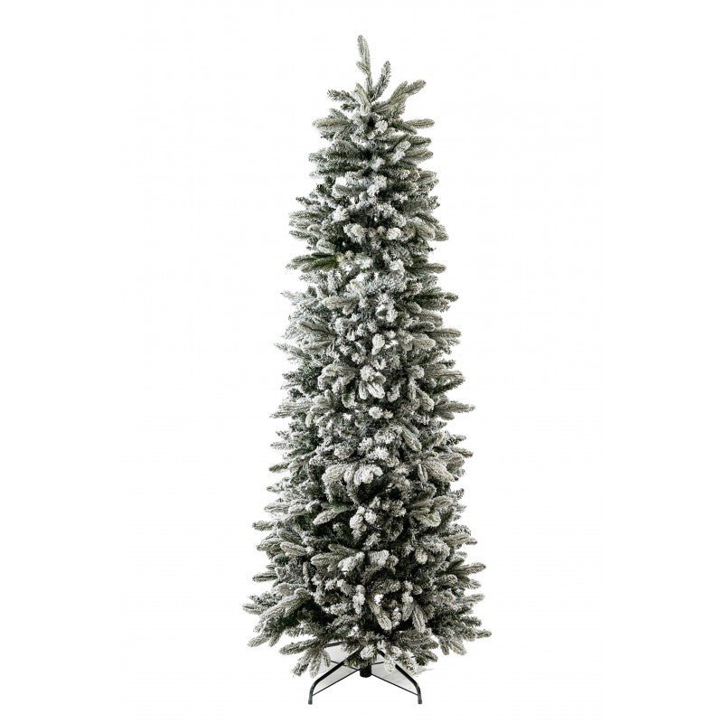 Albero di Natale slim innevato Russel Xone con leggera spolveratura di neve