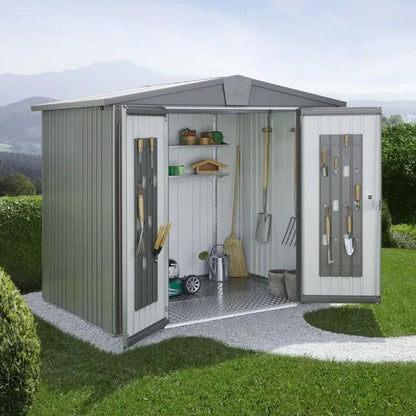 Casetta in acciaio Biohort Europa 3 colore grigio quarzo aperta