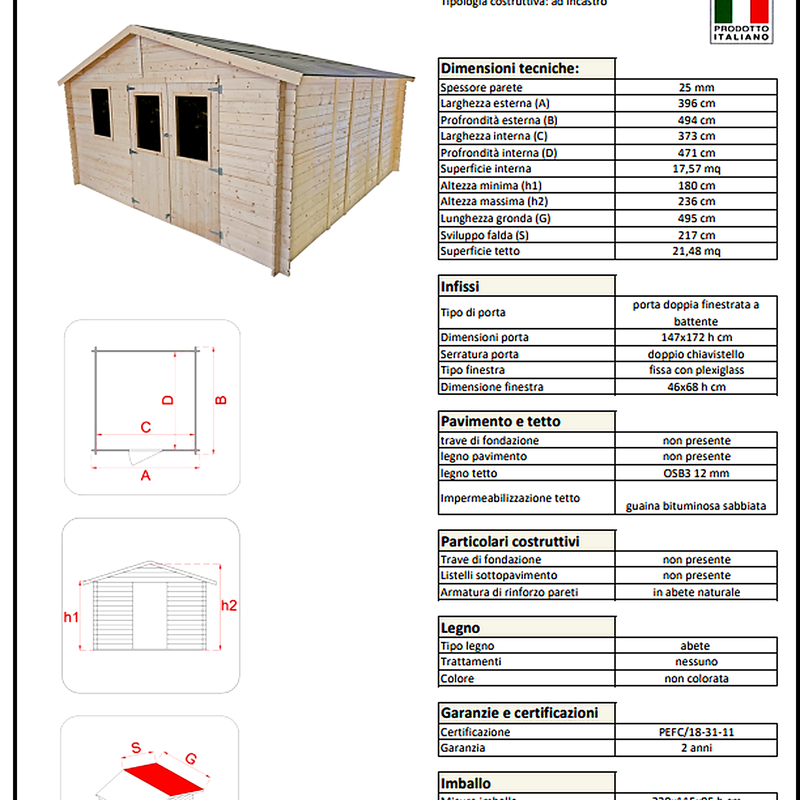 Casetta in legno Alessia 396x494 cm – Kit Montaggio Incluso
