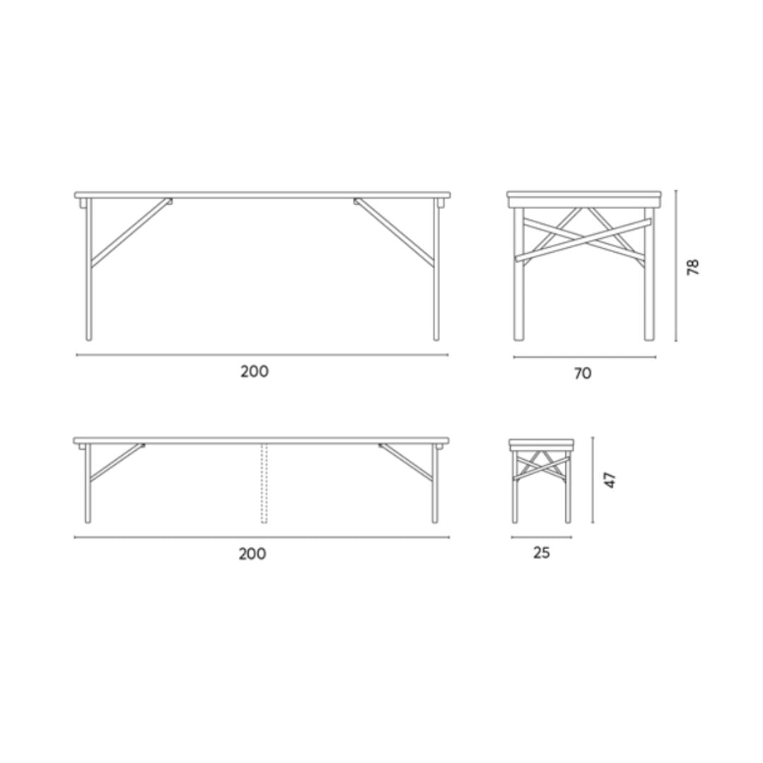 Set Birreria Pieghevole in Legno 200 cm con Tavolo e 2 Panche