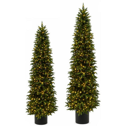 Albero di Natale Mira slim con LED e foglie stile cipresso in vaso