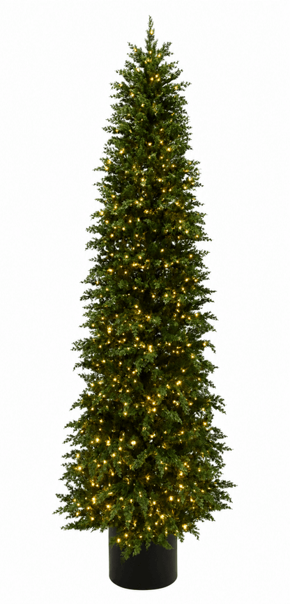 Albero di Natale Mira slim con LED e foglie stile cipresso in vaso – foto 4