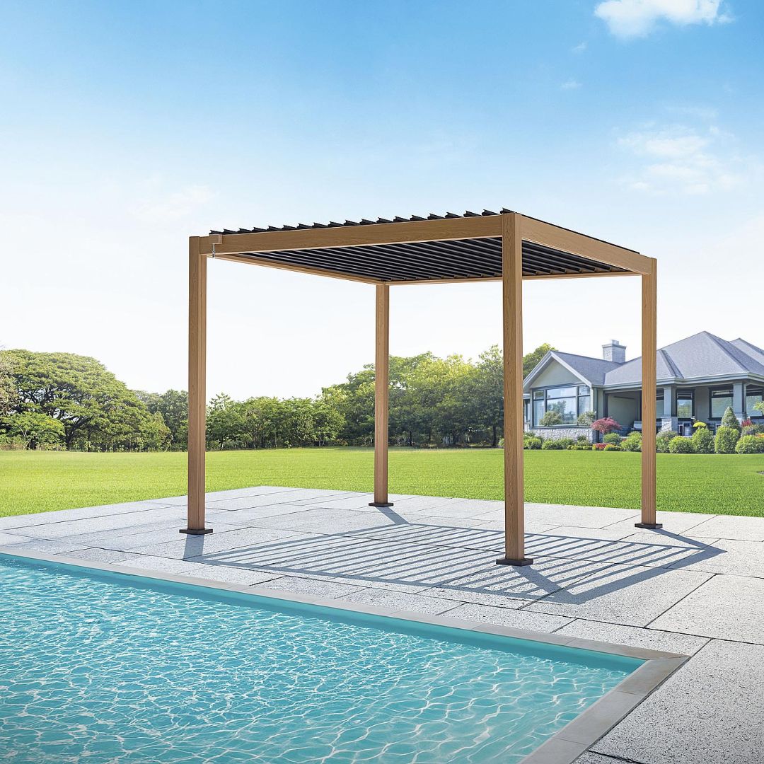 Pergola Bioclimatica Texas 3x3 in Alluminio Effetto Legno