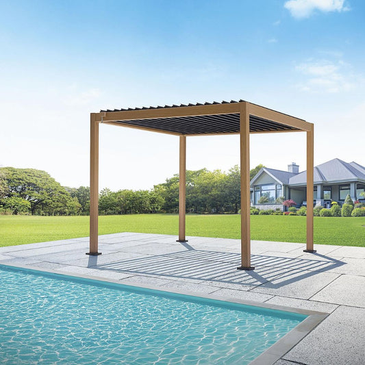Pergola Bioclimatica Texas 3x3 in Alluminio Effetto Legno
