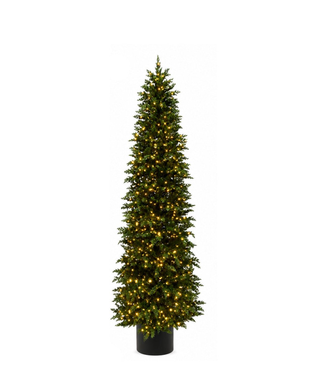 Albero di Natale Mira slim con LED e foglie stile cipresso in vaso – foto 3