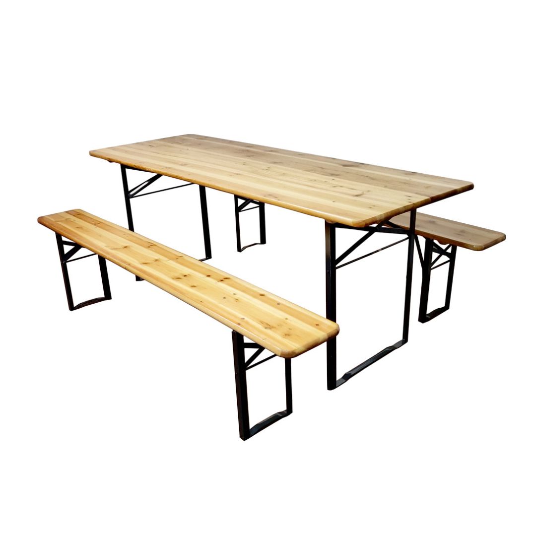 Set Birreria Pieghevole in Legno 200 cm con Tavolo e 2 Panche